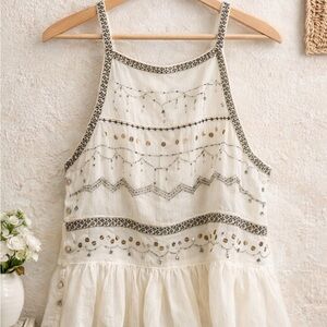 NWOT Free People Anthropologie Ivory Embroidered top Low back